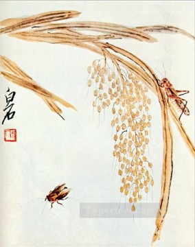  Montes Pintura - Qi Baishi bate arroz y saltamontes tinta china antigua